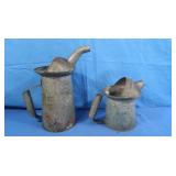 2 Vintage Galvanized Metal Oil Dispenser Cans
