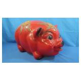 Vintage Chalkware Red Pig Piggy Bank