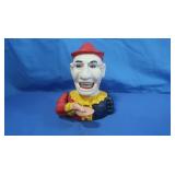 Vintage Cast Iron Clown Head Coin Bank w/Movable