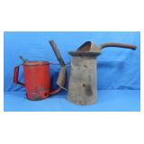 2 Vintage Galvanized Metal Oil Dispenser Cans