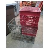 3 Metal Milk Crates & 2 Plastic Milk Crates