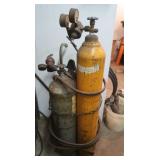 Acetylene Torch Set and Tanks on Wheeled Cart 49"