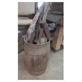 Wooden Barrel of Pick Axe Heads, Sledge Hammer