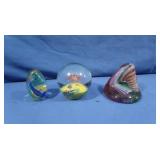 3 Paper Weights, 1 Blue & Yellow Bottom of the