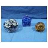2 Paper Weights, 1 Vintage Perfume Bottle,Blue, 1