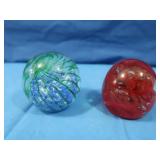 2 Vintage Paper Weights, 1 Red Dots, 1 Blue &