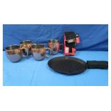 4 Copper cups, A Cast Iron Mini Skillet, & Grill
