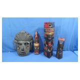3 Hand Carved Wooden Indian Statues