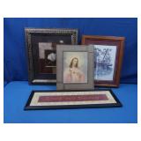 3 Miscellaneous Pictures in a Frame & a Jesus