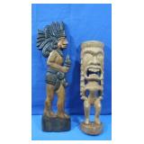2 Wooden Aztec Hand Carved Statues