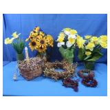 Basket Light, Silk Flowers in Vase, & More
