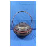 Antique or Vintage Wooden Basket with a Lid and