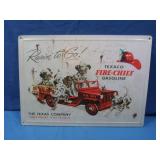 Embossed Texaco Fire Chief Tin Sign 16.75x12"