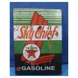 Embossed Texaco Skychief Tin Sign 16.75x12"