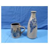 2 Rowe Pottery Works, 1 1989 Blue Glaze Flower, 1