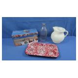 Vintage Milk Bottle, Red & White Porcelain Muffin