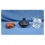 2 Vintage Hand Blown Glass Paper Weights 1 Clear