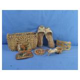 Vintage  Woven Straw Basket,Slippers,Decorations
