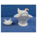 2 Vintage Westmoreland Glass Sm.&Miniature Hen on