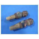 2 Vintage Cermad Carved Wooden Stoppers-4.5"H