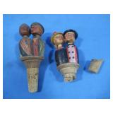 2 Vintage Arni Carved Wooden Stoppers-5"H