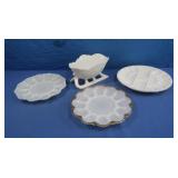 3 Milk Glass-Davile Egg Dishes, Sleight Bowl