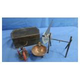 MIniature Copper Kettle on Stand,Glass Sailboat