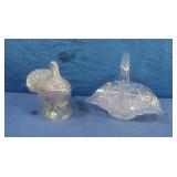 Irridescent Glass Turkey&Basket 11x5x9"