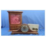 Vintage Wood Mantel Clock w/Storage Drawer,Wood
