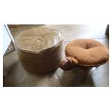 Vintage Vinyl Round Footstool,20.5"&Vintage Wood