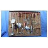 Display Board w/Vintage Kitchen Utensils 30x23"