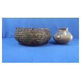 Native American Hand-Woven Coiled Basket&Mata