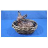 Vintage Ceramic Fawn Figure in Basket
