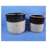 2 Two Tone Stoneware Crocks,2 Gal&1 Gal-No Cracks