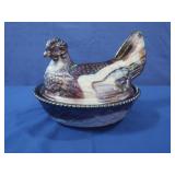 Vintage Wstmld. Slag Glass Hen on Nest Dish
