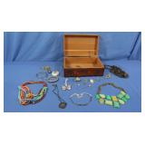 Sm Wood Chest 10.5x6.5x4" w/Costume Jewlery