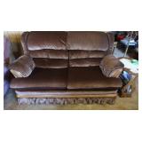 Tufted Back Love Seat w/Wood Accents-Very Good