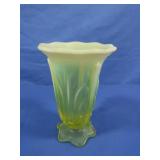 Vintage Fenton Opalescent Vaseline Cactus Vase