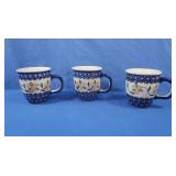 3 Boleslawiec Polish Pottery Mugs