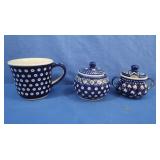 Boleslawiec Polish Pottery Lg Mug&2 Sugar Bowls
