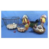 Turkey&Chicken Figures,Ceramic&Plastic Eggs,Metal