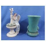 Vintage Pottery Vase&Porcelain Angel Figure