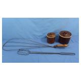Vintage Rug Beater,2 Crocks w/lids&Hot Dog