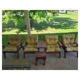 Double Outdoor Seat w/Wood Table,2 Chairs