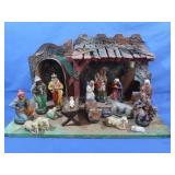 Wood Stable w/Resin Nativity Figures 21x11.5x12"H