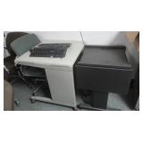Metal framed work table 30x28x29' on wheels,