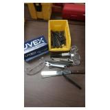 Safety glasses,milling shanks,crescent wrench &