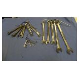 Combination wrenches, various sizes, some