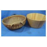 Lg Wooden Bowl&Woven Basket