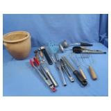 Ceramic Pot w/Cooking Utensils